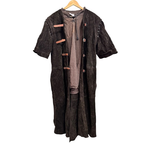 Mytholon XXL Mens Medieval Costume Brown Tunic Suede Leather Duster Coat vest - Picture 1 of 9